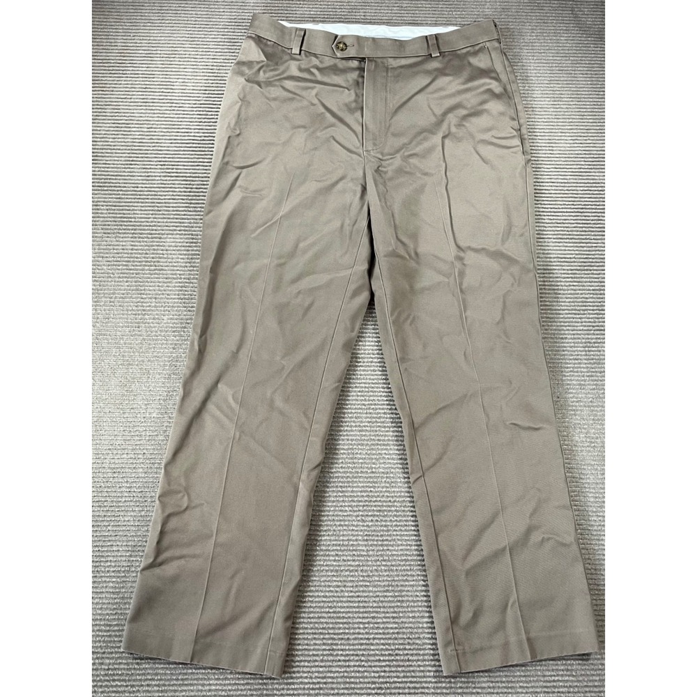 Roundtree & Yorke Mens 35x30 Khaki Chino Pants Inno-Flex Waistband Tan Cotton